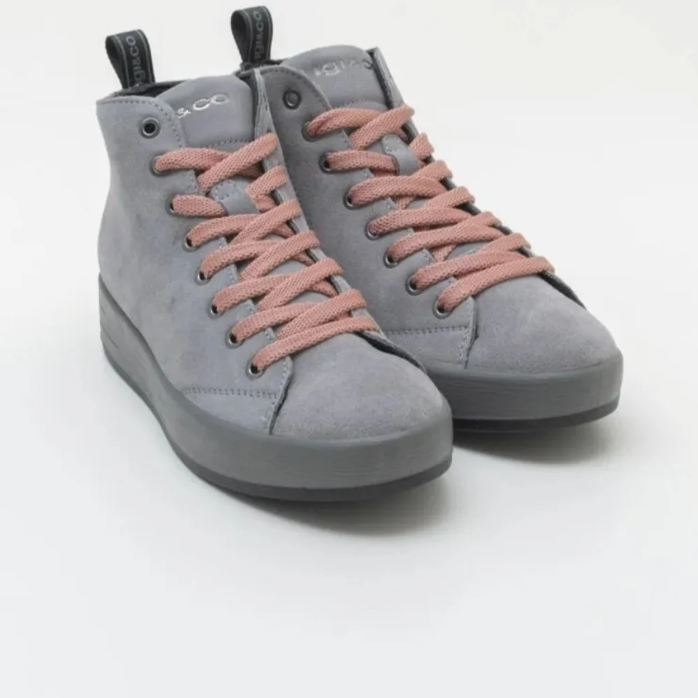 Igi&Co Made In Italy Women's Suede High Top Sneakers Gray Pink Lace Size 39
